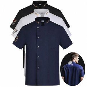 Black Chef Jacket Short Sleeve Chef Uniform Cook Coat Chef T-shirt Baker Work Uniform Waiter Restaurang Hotelkläder Kvinnor Logo V6DE#