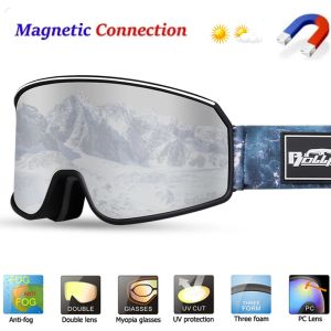 Goggles Bollfo Ski Goggles Magnet Lens Frameless UV Protection Anti Fog Snow Snowboard Goggles For Men Women Adult Youth Skiing Glass