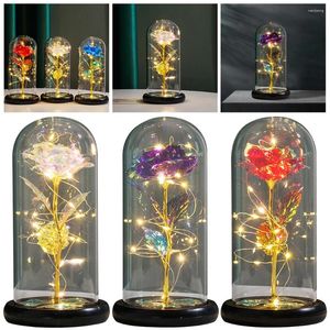 Dekorative Blumen Bunte LED-Rose im Glas mit Lichtern Künstliches batteriebetriebenes Valentinstagsgeschenk für Freundin