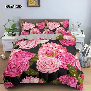 Set di biancheria da letto Coperchio del piumino a fiori di rosa 3d doppia trapunta da 2/3pcs con trapunte in poliestere di chiusura king -size di chiusura con cerniera