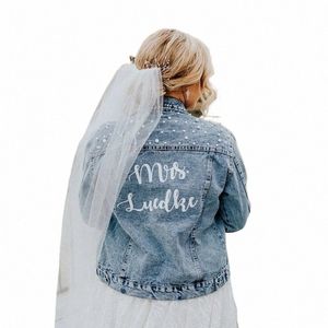 mrs Denim Jacket with Pearls / Persalized Jean Jacket / Bride Jacket / Wedding Gift For Bride Just Married e27Z#