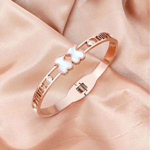 Internet Celebrity Hot Selling Rose Gold Titanium Steel Bracelet, Female Teddy Bear with Diamond Inlay, Hollowed Out Couple Fashion Bracelet Accessory