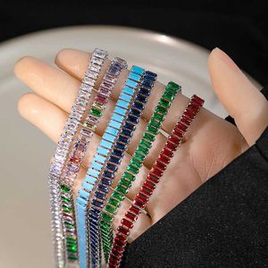 Geometria barokowa Pełna diamentowa bransoletka cyrkonowa z kolorową konstrukcją kwadratowy Row Diamond Kolor High Grade Handicraft dla kobiet 4J9R