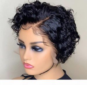 ショートレースフロントかつらピクシーカットウィッグブラジルのレミーヘア150 Glueless Lace Front Human Hair Wig Pre Plucked Full Lace HairWig5022483