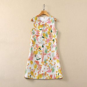 Colorful Brocade Jacquard Skirt 2024 Summer New Handmade Beaded Small Tank Top Women's Dress 574906