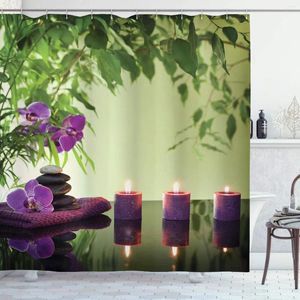 Shower Curtains Spa Curtain Stones Aromatic Candles And Orchids Blooms Treatment Vacation Cloth Fabric Bathroom Decor Set Wit