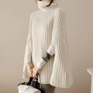 Women's Sweaters Winter Long Sleeve Turtleneck Sweater Elegant Office Knitwears Casual Cloak Shawl Knitted Pullover Autumn Jumper 29110