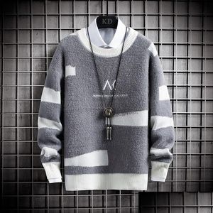 Herrtröjor Herr Mens Sticked Cashmere Sweater Men 2021 Winter Casual Plover Harajuku Korean Fleece Drop Delivery Apparel Clothing Dhcti