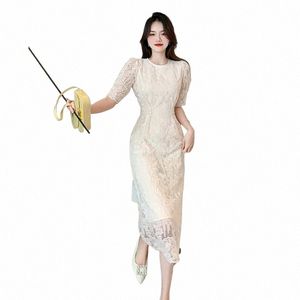 French Lace Midi Dres for Women 2023 Summer New Elegant Party Female Clothes Sweet Vintage Kort ärmar Korean Evening Dr Z7HO#