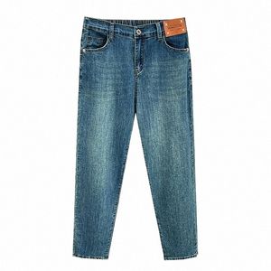 Herbst 100 kg Hohe Taille Stretch Denim Harem Hosen Plus Größe Frauen Casual FI Label Knöchel Länge Jeans c3Zl #