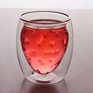 Mugs 250ml Personalized Strawberry Shape Glass Cute Transparent Cola Juice Cup Modern Simple Funny Mug