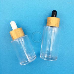 Bottiglie di stoccaggio corte 20ML-120ML Contagocce in vetro trasparente con pipetta Tappo in bambù Flacone spray per olio di profumo maschile Fiale Strumenti per la cura della pelle di bellezza