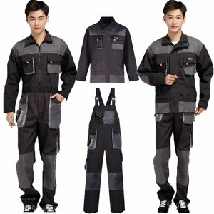 all Seas Work Overall Black Gray Lg Sleeve Working Suit One-piece Jumpsuit Workwear Welding Suit Cargo Pants Mechanic Repair Q6UD#