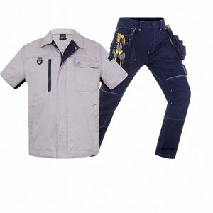 summer Work Clothing For Men Multi Pocket Cargo Pants Cott Mechanical Repairman Work Coverall Workshop Factory Working Uniform y0US#