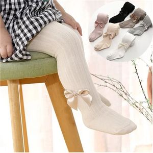 Spring Autumn Baby Girl Socks Bow Combed Cotton Children Pantyhose Toddler Bowknot Leggings mjuka strumpor för 08 Years Kids 240322