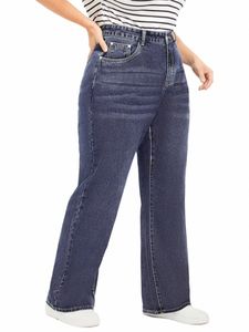 Plus storlek breda ben jeans för kvinnor stretchig hög midja raka ben Löst passande 100 kg 175 cms lång Lady denim Jeans 2023 16H2#