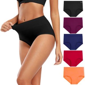 Calcinha feminina POKARLA 5pcs algodão sem costura roupa interior cintura alta cobertura completa senhoras briefs conjunto respirável underpant plus size