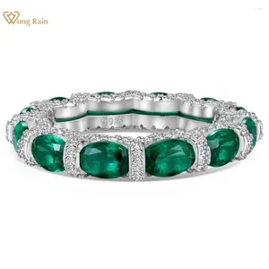 Küme Yüzükleri Wong Rain 925 STERLING Gümüş 4 6 mm Oval Kesim Emerald Yüksek Karbonlu Elmas Taş Yüzüğü Kadın Mücevher Bandı Toptan