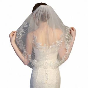 Nova chegada Véu de casamento curto véu bordado Glitter Sier Wire Floral Lace Trim 2 Tier Aplique malha de noiva com pente 2023 d88j#