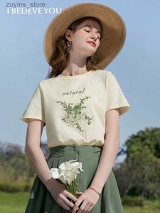 女性用Tシャツ私はあなたが女性のためのカジュアルTシャツを信じています夏の新しいエレガントなオネック刺繍半袖トップ