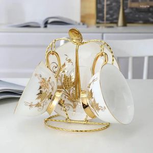 Cups Saucers Coffe/Milk Cup Set Ceramic English Afternoon Tea Bone China Gold Flower European Style Turkish Coffee With Tray