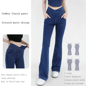 Women's Jeans Yoga For Women Denim Pants Sexy Flared Trousers Lady Traceless Hip Lifting And Cross Waist Design Indoor Sports Outdoor