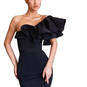 2024 elegante sirena nero LG Prom Dres per le donne di lusso in raso una spalla semplicemente formale partito celebrità abiti da damigella d'onore b5Es #