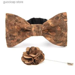 Gravatas borboletas gravata borboleta conjunto para homens moda negócios terno camisa clássico na moda casual cortiça bowtie broches presentes de alta qualidade com caixas y240329