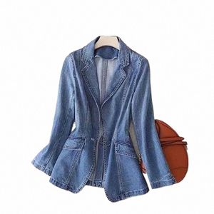 Ny 2023 Spring Autumn Vintage Suit Women Jeans Jacket Casual Tops Loose Short Denim Suit Ytterkläder Female Cowboy Basic Coat M38B#