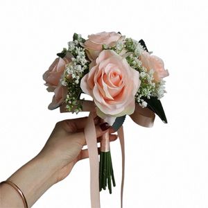 Meldel Braut Rose Bouquet Hochzeit Liefert Brautjungfer Rose Babysbreath Bouquet Fr Arrangement DIY Home Party Prom Decorati v9W1 #