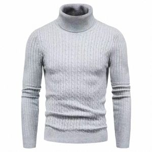 autumn Winter Turtleneck Sweater Men Warm Fi Solid Color Slim Fit Pullover Mens Knitted Sweater Bottoming Shirt Plus Size m1vB#