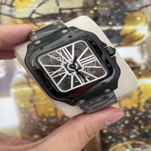 Whole Hig h Quality Skeleton Watches For Quartz Movement Sapphire Glass black Stainless Steel Strap238d