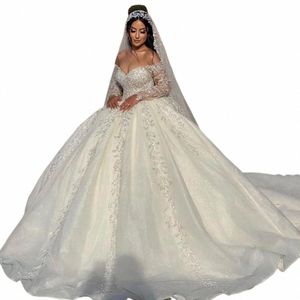 elegante Al Largo Della Spalla Da Sposa Dr Sparkly Paillettes Perline Abito Da Sposa di Lusso Abito di Sfera Lg Sposa Abito Vestido De Novia v2iK #