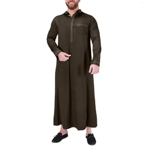 Abbigliamento etnico Moda musulmana Uomini islamici Jubba Thobes Arabo marocchino Caftano Abaya Abiti lunghi solidi Eid Ramadan Abito da preghiera Camicetta