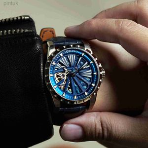 Wristwatches OBLVLO Brand Skeleton Watches Mechanical Automatic Watch For Men Sport Clock Casual Luminous Genuine Leather Wrist Watch RMS-U 24329