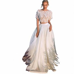 boho Two Pieces Wedding Dr O-neck 3D Lace Appliques Chiff Short Sleeves Country Vestidos De Novia Bridal Gowns Floor Length q5tM#