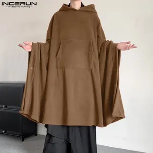 Erkek Hoodies Incerun Üstler 2024 Koreli Stil Erkek Katı Orta Uzun Diz Tasarım Moda Gevşek Batwing Sleeve Cape Hoodie