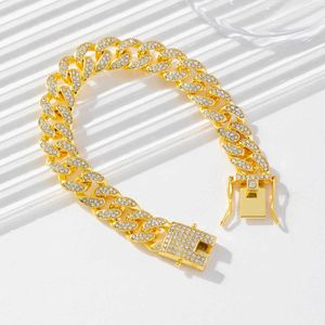 Hip Hop Legierung Diamant 12 mm voller Diamant kubanische Kette Halskette für Männer und Frauen Rap Schmuck Armband 7UCG