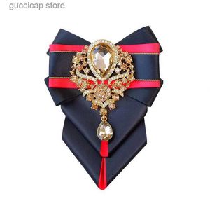 Bow Ties Mens Wedding Bow Tie Original Ribbon Rhinestone Bow-Tie High-End Business Dress Suit Shirt Shirt Collar Flowers Smyckesgåvor till män Y240329