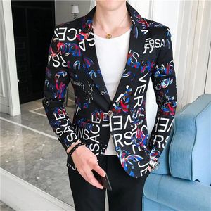 Men's Suits 2024 Spring And Autumn Product Fashionable Trendy Letter Printed Small Suit Fragmented Flower For Men