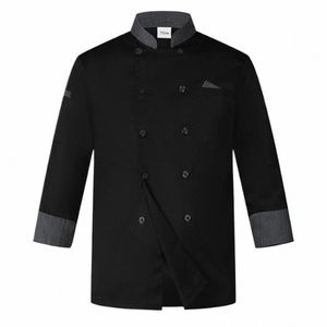 Herren Damen Kochhemd Unisex Zweireiher Kochmantel Stehkragen LG-Ärmel Kochjacke Restaurant Hotel Küchenuniform q3N9 #