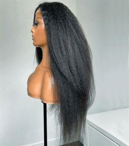 180densitet Glueless Black Color Yaki Rak spetsfront peruk för kvinnor med babyhår värmebeständig fiber dagligen 26 tum long3422011