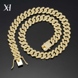 14mm diamond Cuban chain high-quality zinc alloy necklace mens and womens hip-hop bracelet IEBJ