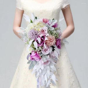 Wedding Flowers Popodion Bride Holding Bouquet Pollen Purple Drops Bridal Bouquets WAS10153