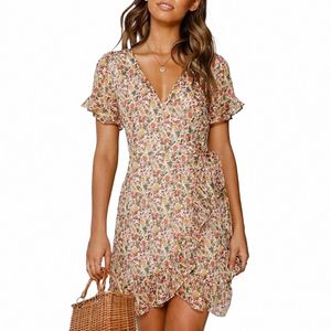 Women Dres Summer 2022 Sexy V Neck Floral Print Bohemia plaż