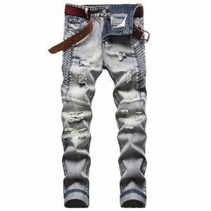 2024 neue Fi Mens Ripped Loch Jeans Casual Gerade Jeans Männer Hosen Männliche Hip Hop Pantales Hombre Denim Hosen c4hg #