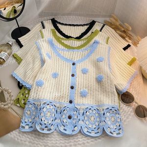 مملة العسل جولة الياقات القصيرة الأكمام النسائية tshirt singlebrhected edear tree fungus fashion النساء البلوزات جوفاء Out Tops 240329