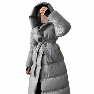 hooded Lg Down Coats Women Thickened Warm Parkas High-end Fi Lace-up Fluffy Winter Puffer Jacket Female Outerwear 14lU#