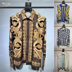 mens shirt Chemistry Luxe Fashion Brand Gold Print designer shirt Slim Fit Twist Button Shirt mens dress shirts long sleeve Asian Size S-XXL yyl