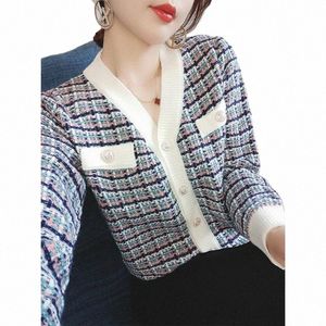 Cardigan lavorato a maglia delle signore maglione giacca 2023 inizio autunno Top Design Lg manica con scollo a V coreano donne cardigan maglione Abbigliamento G4Tl #